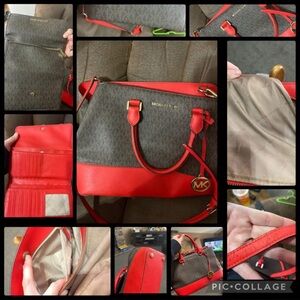 Michael Kors Red and Gray Satchel